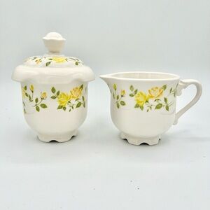 Nikko Ironstone Japan #34 Pattern Yellow Flowers Sugar & Creamer Footed Retired